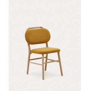 Silla Helda chenilla mostaza, madera roble - Kave Home; C0100010MY81