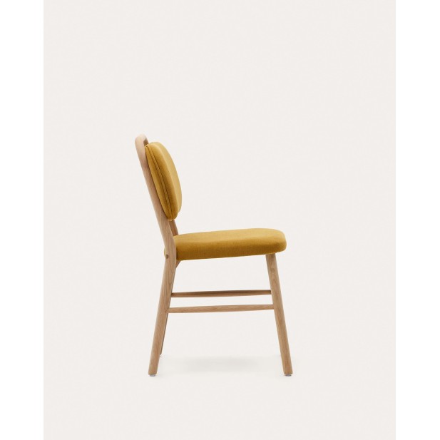 Silla Helda chenilla mostaza, madera roble - Kave Home; C0100010MY81