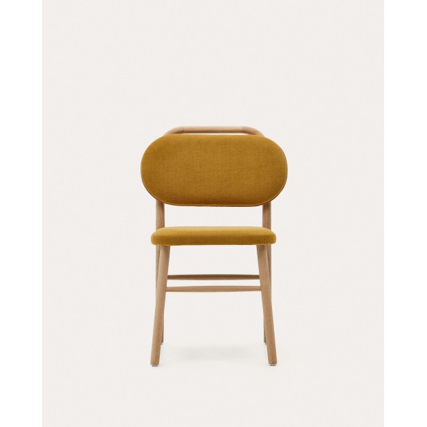 Silla Helda chenilla mostaza, madera roble - Kave Home; C0100010MY81