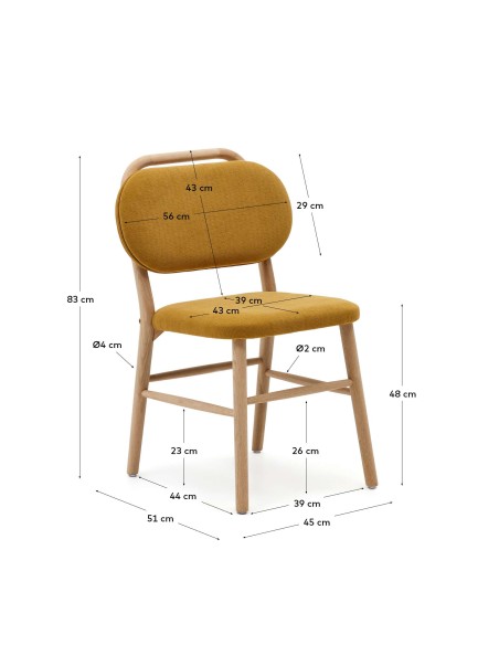 Silla Helda chenilla mostaza, madera roble - Kave Home; C0100010MY81