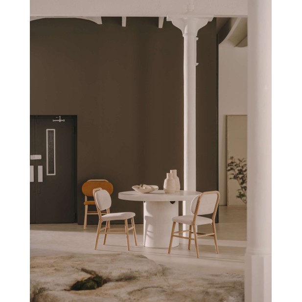 Silla Helda chenilla mostaza, madera roble - Kave Home; C0100010MY81