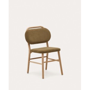 Silla Helda chenilla verde, madera roble - Kave Home; C0100010MY06