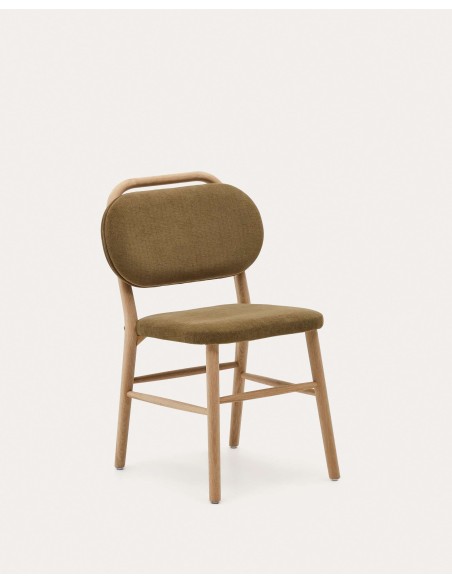 Silla Helda chenilla verde, madera roble - Kave Home; C0100010MY06