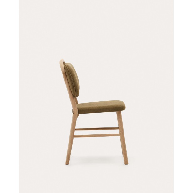 Silla Helda chenilla verde, madera roble - Kave Home; C0100010MY06