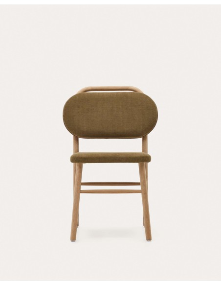 Silla Helda chenilla verde, madera roble - Kave Home; C0100010MY06