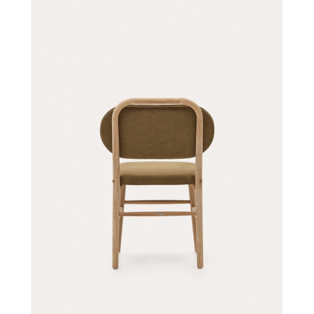 Silla Helda chenilla verde, madera roble - Kave Home; C0100010MY06