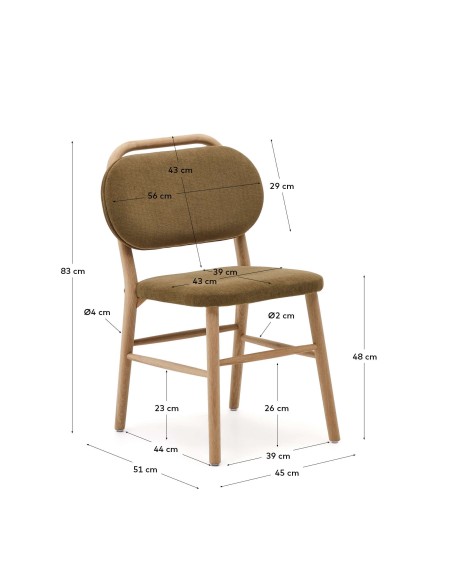 Silla Helda chenilla verde, madera roble - Kave Home; C0100010MY06