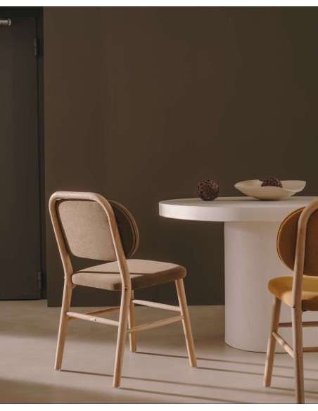 Silla Helda chenilla verde, madera roble - Kave Home; C0100010MY06