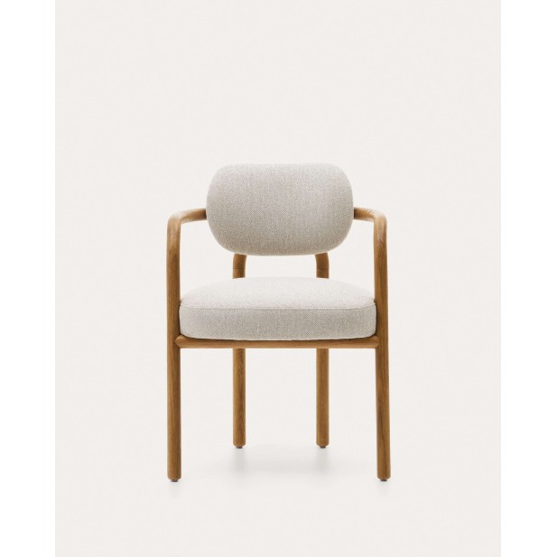 Silla Melqui beige, madera roble acabado natural - Kave Home; 100001JJ12