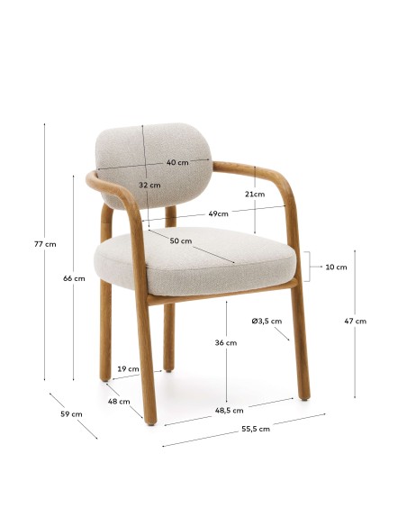 Silla Melqui beige, madera roble acabado natural - Kave Home; 100001JJ12