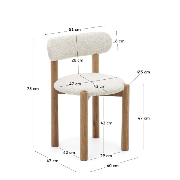 Silla Nebai borreguito blanco, roble natural FSC MIX Credit - Kave Home; C0100117TB05