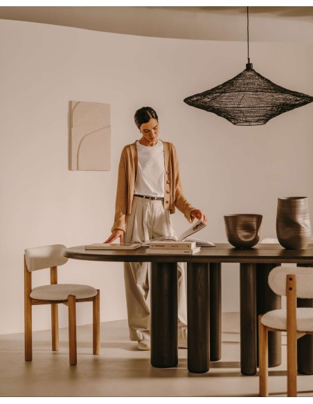 Silla Nebai borreguito blanco, roble natural FSC MIX Credit - Kave Home; C0100117TB05