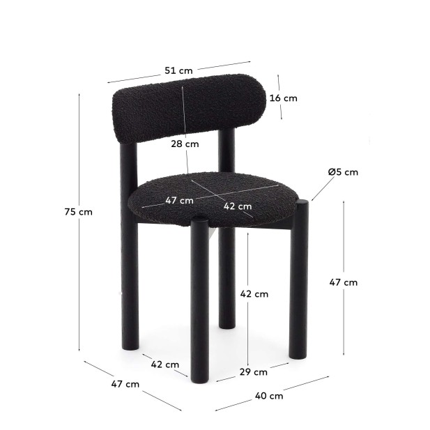 Silla Nebai borreguito negro, roble negro FSC MIX Credit - Kave Home; C0100117TB01