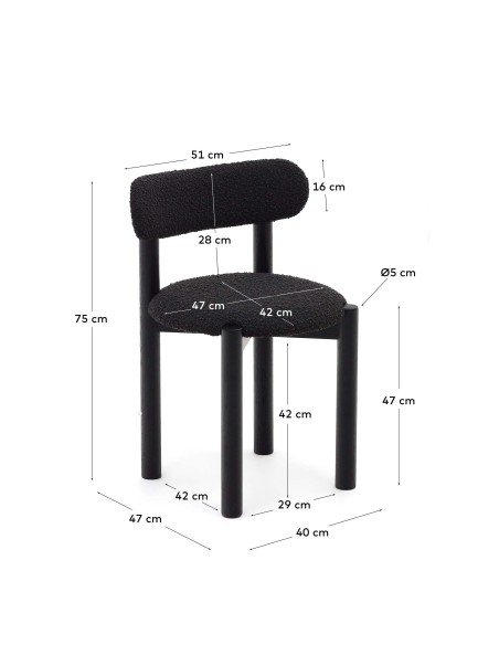 Silla Nebai borreguito negro, roble negro FSC MIX Credit - Kave Home; C0100117TB01