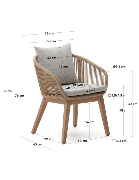 Silla Portalo, cuerda beige, patas madera acacia FSC 100% - Kave Home; J0600051JJ12