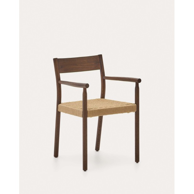 Silla Yalia, madera roble acabado nogal, asiento cuerda FSC100% - Kave Home; C0100123CP46