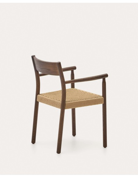 Silla Yalia, madera roble acabado nogal, asiento cuerda FSC100% - Kave Home; C0100123CP46