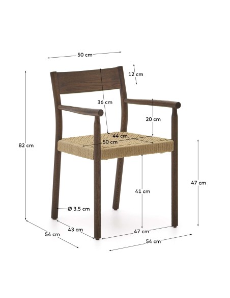 Silla Yalia, madera roble acabado nogal, asiento cuerda FSC100% - Kave Home; C0100123CP46