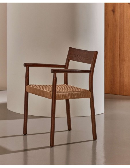 Silla Yalia, madera roble acabado nogal, asiento cuerda FSC100% - Kave Home; C0100123CP46