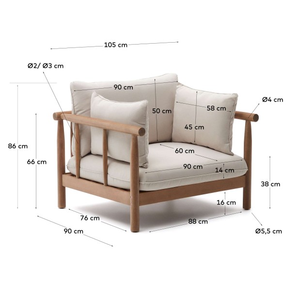 Sillón Sacova, madera maciza eucalipto FSC 100% - Kave Home; J1700034JJ12 Sillón Sacova, madera maciza eucalipto FSC 100% - Kave Home; J1700034JJ12