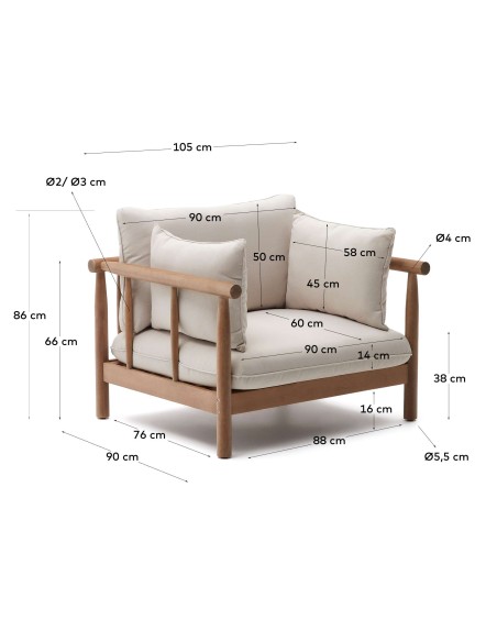 Sillón Sacova, madera maciza eucalipto FSC 100% - Kave Home; J1700034JJ12