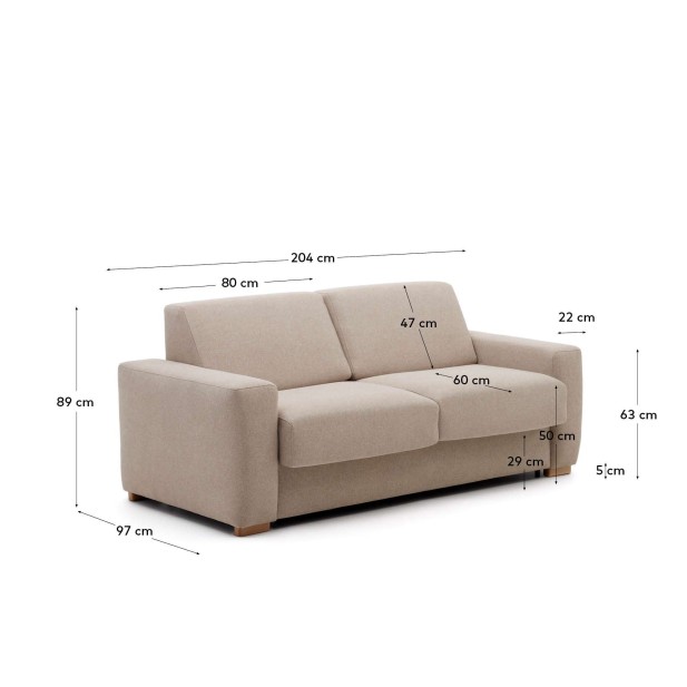 Sofá cama Anley 3P, Beige 204 cm - Kave Home; S82962AU12