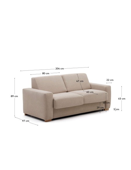 Sofá cama Anley 3P, Beige 204 cm - Kave Home; S82962AU12