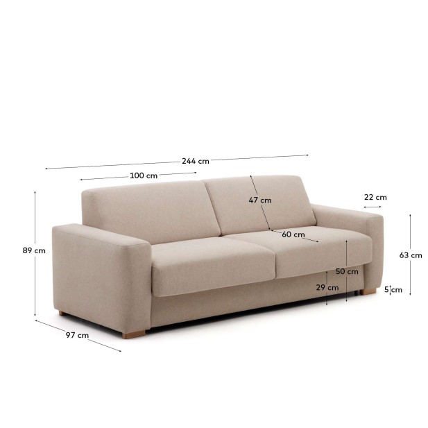 Sofá Cama Anley 3P, Beige 244 cm - Kave Home; S82960AU12 Sofá Cama Anley 3P, Beige 244 cm - Kave Home; S82960AU12