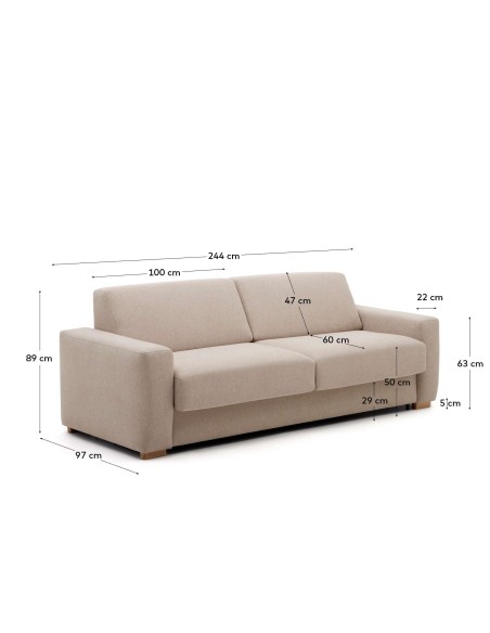 Sofá Cama Anley 3P, Beige 244 cm - Kave Home; S82960AU12