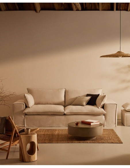 Sofá Anarela 3P, cojines lino beige 280 cm - Kave Home; S83730JP12
