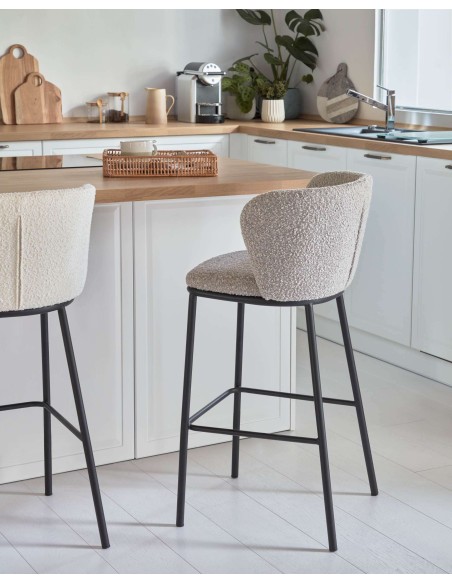 Taburete Ciselia de borreguito blanco 65 cm - Kave Home; CC3001J33H