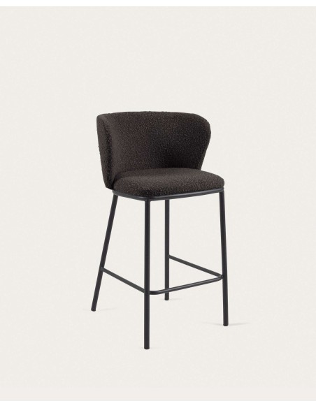 Taburete Ciselia de borreguito negro y acero negro altura 65 cm - Kave Home