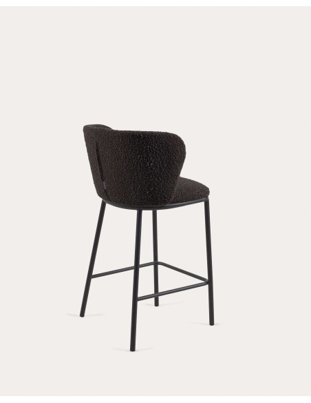 Taburete Ciselia de borreguito negro y acero negro altura 65 cm - Kave Home