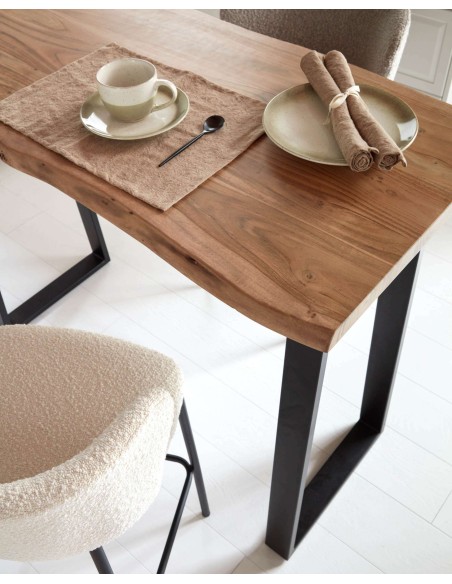 Taburete Ciselia de borreguito negro y acero negro altura 65 cm - Kave Home