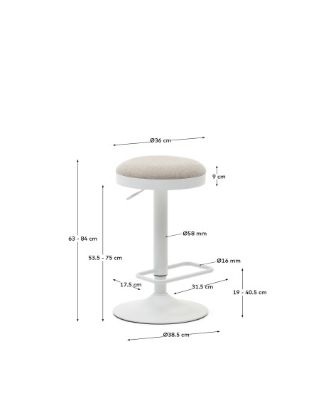 Taburete Zaib de chenilla beige 58-80 cm - Kave Home; C0600008SO11