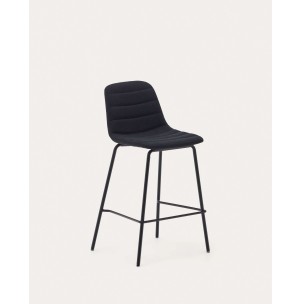 Taburete Zunilda de chenilla negro y acero con acabado con acabado negro mate altura 65 cm - Kave Home; C0600038SO01 - Vackart, productos de diseño