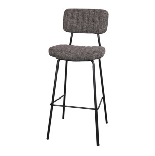 Taburete Alto POMBO 75 cm, Metal Negro / Textil Marrón. Vackart