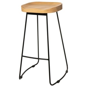 Taburete Alto SHAPT 75 cm, Metal Negro / Madera Natural. Vackart