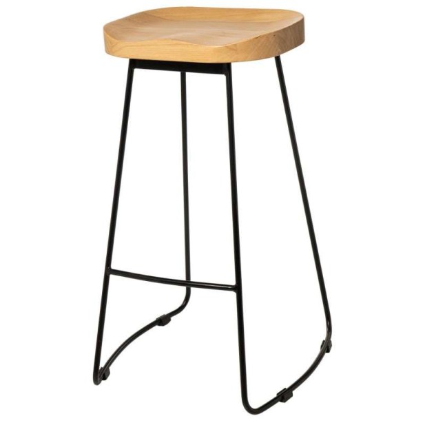 Taburete Alto SHAPT 75 cm, Metal Negro / Madera Natural. Vackart