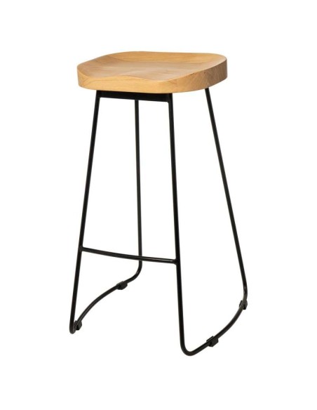 Taburete Alto SHAPT 75 cm, Metal Negro / Madera Natural. Vackart