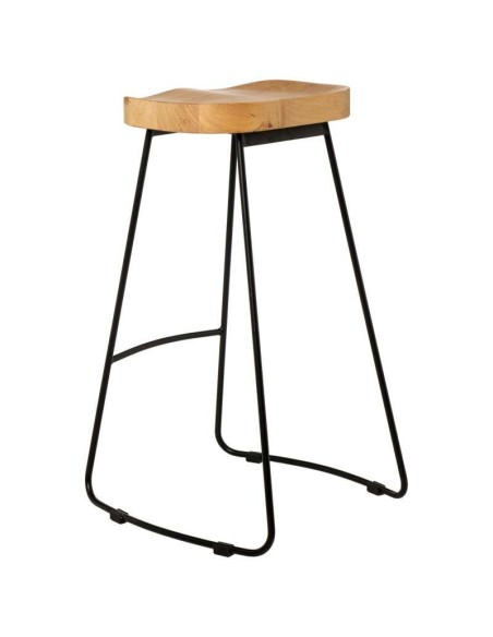 Taburete Alto SHAPT 75 cm, Metal Negro / Madera Natural. Vackart
