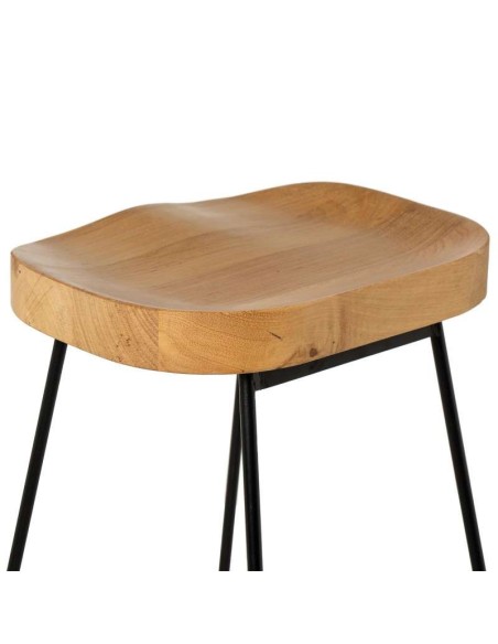 Taburete Alto SHAPT 75 cm, Metal Negro / Madera Natural. Vackart