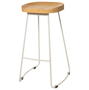 Taburete Alto SHAPT 75 cm, Metal Blanco / Madera Natural. Vackart