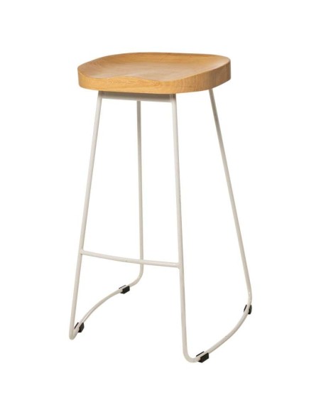Taburete Alto SHAPT 75 cm, Metal Blanco / Madera Natural. Vackart