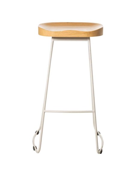 Taburete Alto SHAPT 75 cm, Metal Blanco / Madera Natural. Vackart