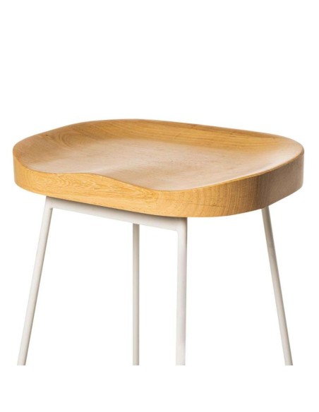 Taburete Alto SHAPT 75 cm, Metal Blanco / Madera Natural. Vackart