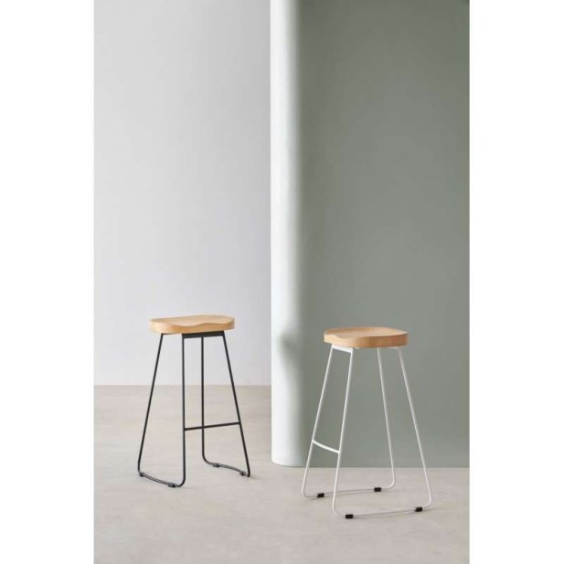 Taburete Alto SHAPT 75 cm, Metal Blanco / Madera Natural. Vackart Taburete Alto SHAPT 75 cm, Metal Blanco / Madera Natural. Vackart