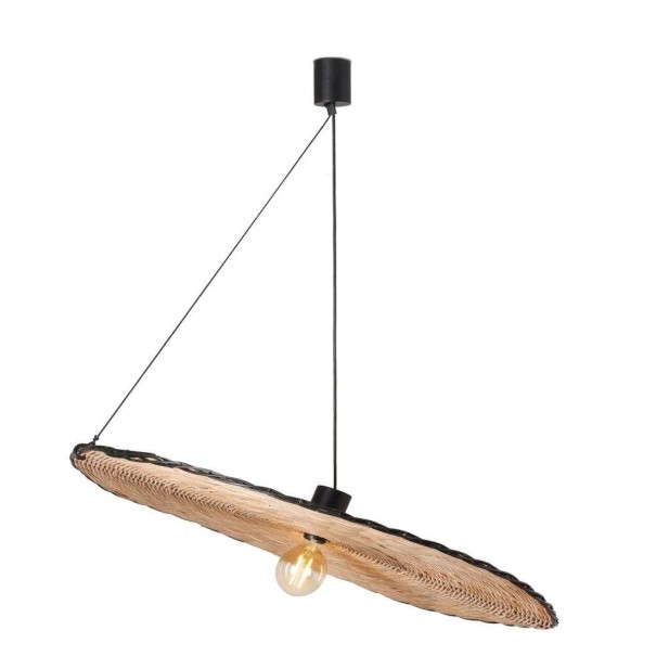 Lámpara de Techo LAMPEDUSA MAXI, Ratán Natural / Metal Negro. Vackart