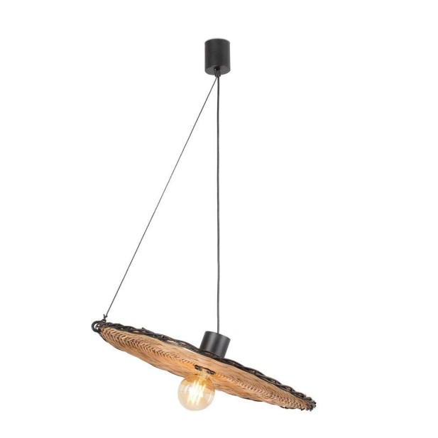 Lámpara de Techo LAMPEDUSA MINI, Ratán Natural / Metal Negro. Vackart