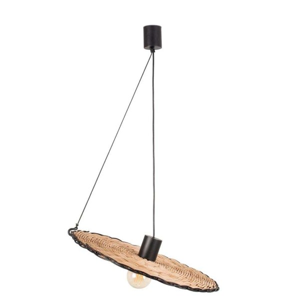 Lámpara de Techo LAMPEDUSA MINI, Ratán Natural / Metal Negro. Vackart